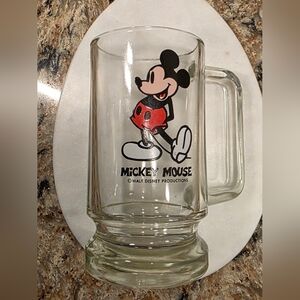 Vintage Disney Mickey Mouse Glass Mug 5.5" Tall
